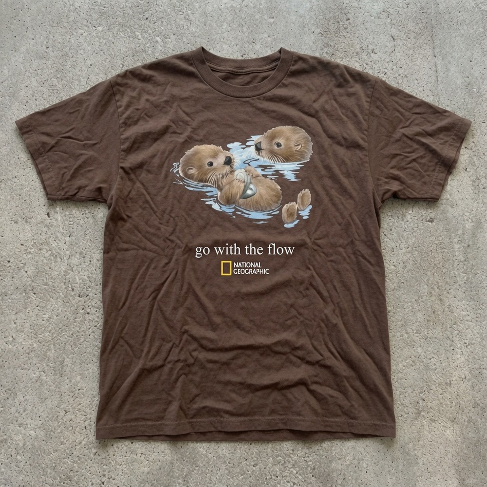Gildan Brown National Geographic "Go With the Flow" Otter Graphic Tee - Picture 2 of 3